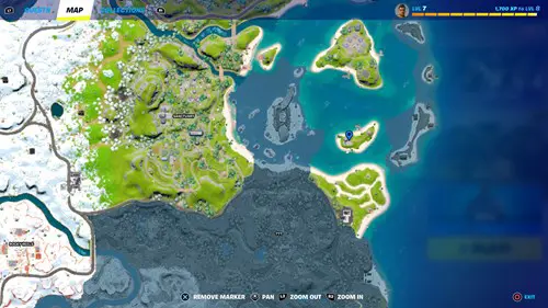 One of the Fortnite vault locations shown on a map.