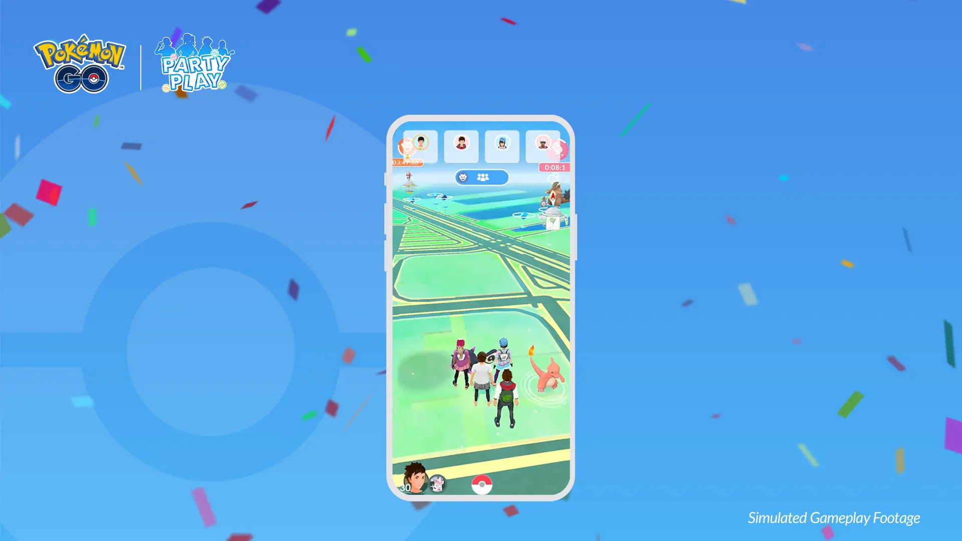 A screenshot of multiple players in Pokemon Go Party Play