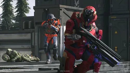 Halo Infinite screenshot showing two Spartans