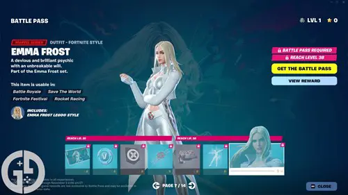 Image of the Emma Frost skin in Fortnite