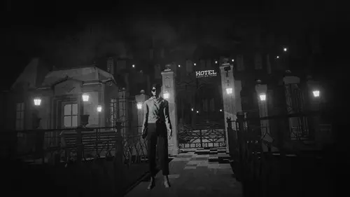 The Woman outside the hotel in Lorelei and the Laser Eyes