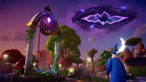 Merlin looking at a tear in the sky in Disney Dreamlight Valley