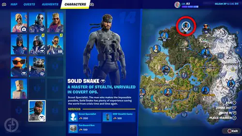 Solid Snake's location on the Fortnite map