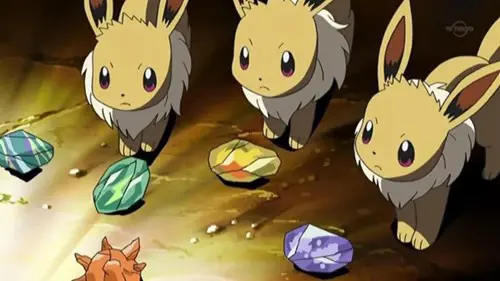 Eevee preparing to evolve with Evolution Stones