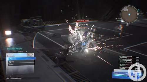 Image of combat in Final Fantasy 7 Rebirth