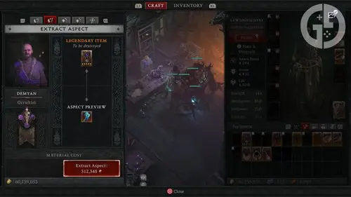 Extracting an aspect in Diablo 4