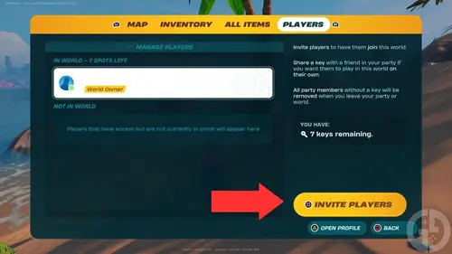 The multiplayer invite screen in LEGO Fortnite