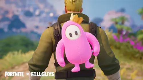 Image of the Pink Plushie Back Bling in the Fortnite x Fall Guys event