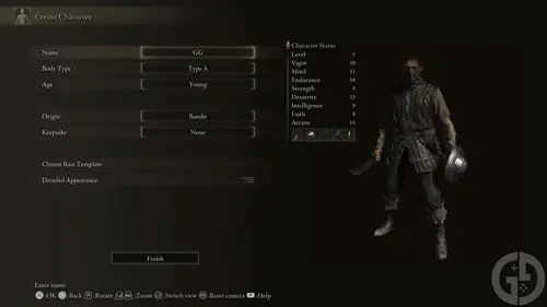 The starting stats of the Bandit class in Elden Ring