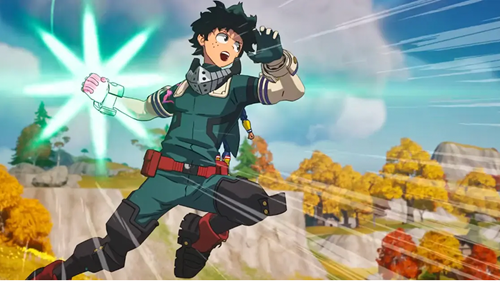 Deku, hovering while using the Deku Smash ability in Fortnite.