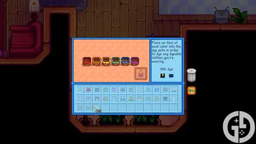 Image of the Dye Pot menu in Stardew Valley