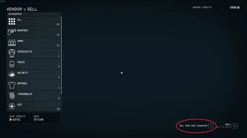 an image showing how to access ship storage in Starfield at a vendor