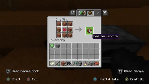 The recipe on how to dye Terracotta in Minecraft.