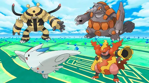 Sinnoh Stones Pokemon GO evolutions Electivire, Rhyperior, Togekiss, and Magmortar