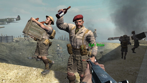 Captain Price, bottle in hand, as he appeared in Call of Duty 2.