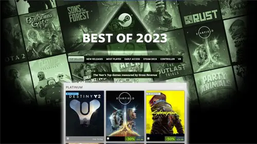 Image of the 2023 Steam best sellers page