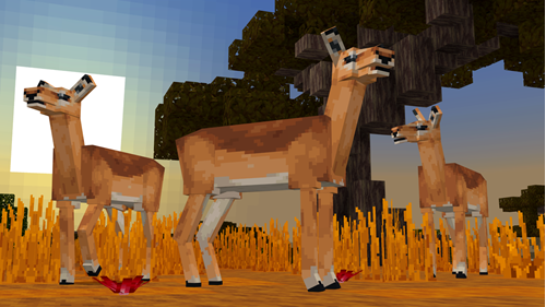 Three Impalas in the Sahara in Minecraft planet Earth III.