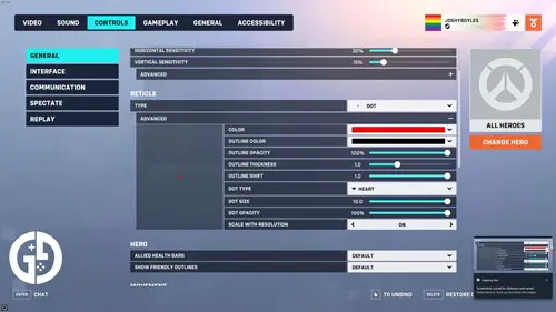 The crosshair settings in Overwatch 2