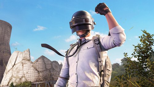 PUBG's mascot raising a fist in victory.