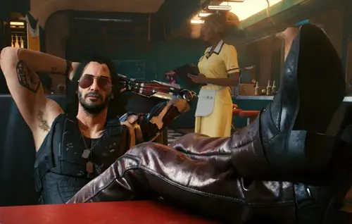 Keanu Reeves as Johnny Silverhand in Cyberpunk 2077.