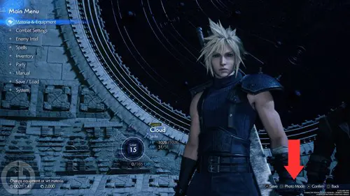 The Photo Mode option in the pause screen of Final Fantasy 7 Rebirth