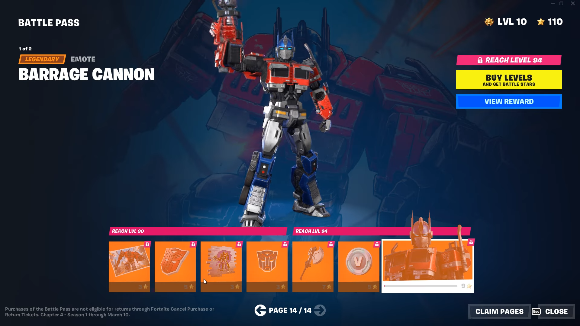 The Optimus Prime skin in Fortnite