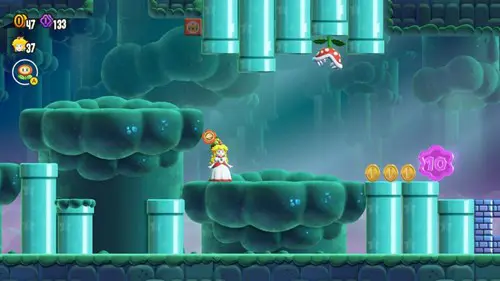 The location of Purple Coin 3 in Angry Spikes and Sinkin Pipes