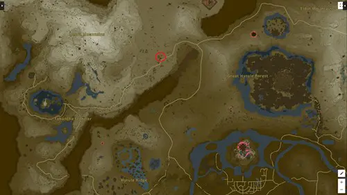 an image of the Tears of the Kingdom map showing the Orochium Shrine location