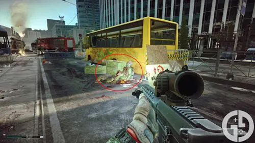 Image of the dead scav at Mira Ave on Ground Zero in Escape from Tarkov