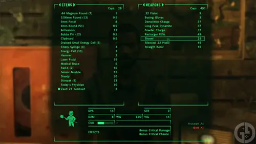 buying a shovel in Fallout New Vegas
