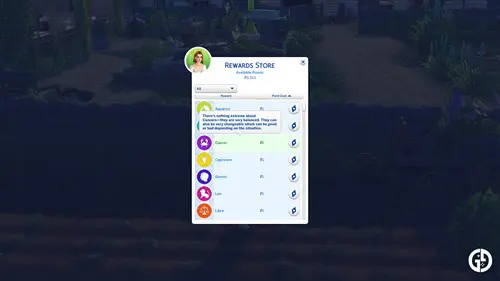 Image showing zodiac signs in the reward shop of The Sims 4