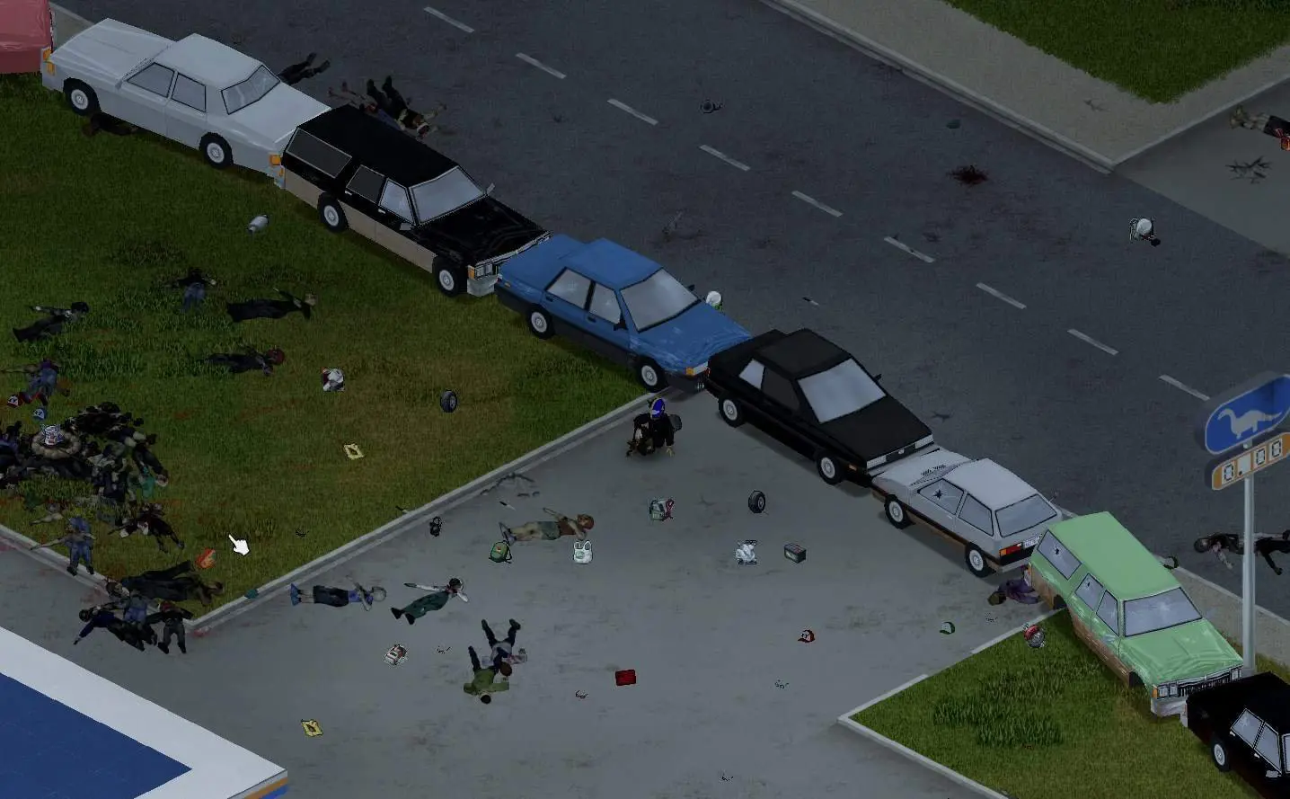 a row of cars in Project Zomboid