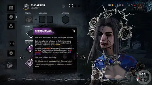 The Artist with her Killer Perk, Grim Embrace in Dead by Daylight