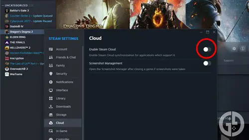 Disabling Cloud Sync in Steam