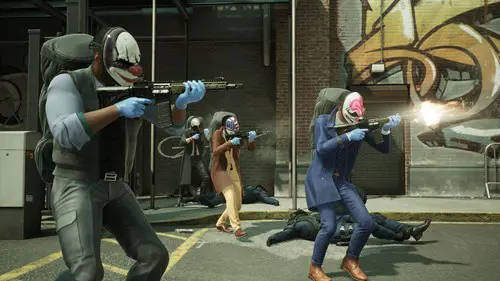 Masked thieves shooting guns in PAYDAY 3