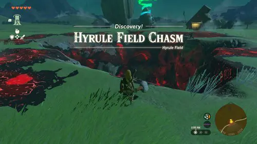 a screenshot of Hyrule Field Chasm in Tears of the Kingdom