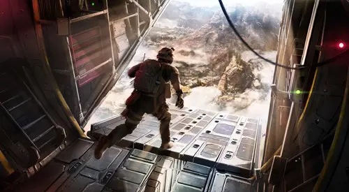 A soldier running to jump from a plane in Warzone 2.0.