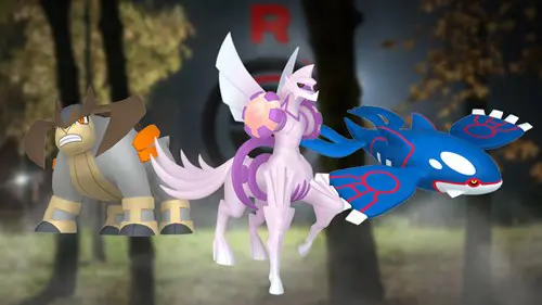 Terrakion, Origin Forme Palkia, and Kyogre in Pokemon GO