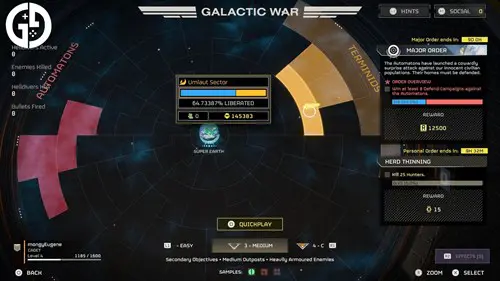 Galactic War progress in the war table in Helldivers 2