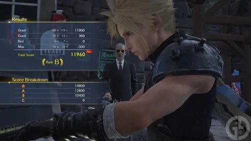 Cloud playing the piano under the watchful gaze of Dorian in Final Fantasy 7