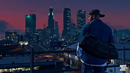 The skyline of Los Santos in GTA V.