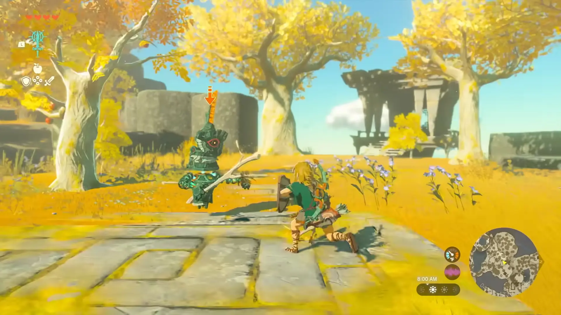 Link fighting the new Construct enemy in Tears of the Kingdom