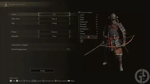 The Samurai starting class in Elden Ring