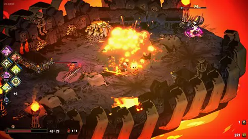 A battle arena engulfed in flame in Hades