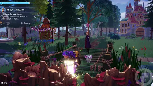 Screenshot showing how to remove mushroom stumps in Disney Dreamlight Valley