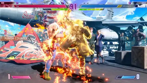 Ken hitting Guile with an EX Shoryuken, one of his most useful special moves in Street Fighter 6