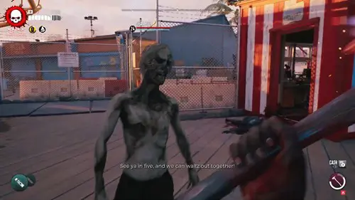 an image of Dead Island 2 gameplay showing a zombie being attacked in Like and Follow