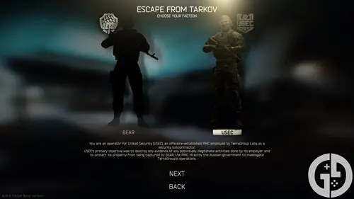 Image of the USEC selection for a new character in Escape from Tarkov