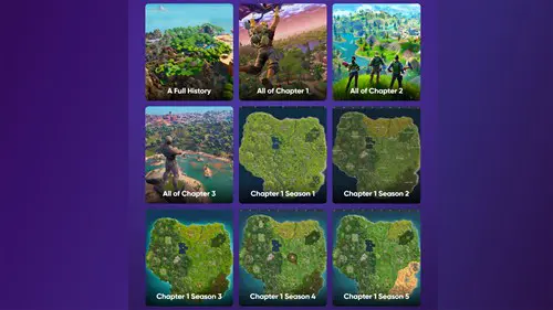 Screenshot showing the Fortnite GeoGuessr chapter select menu