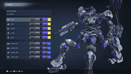 The paint menu in Armored Core 6